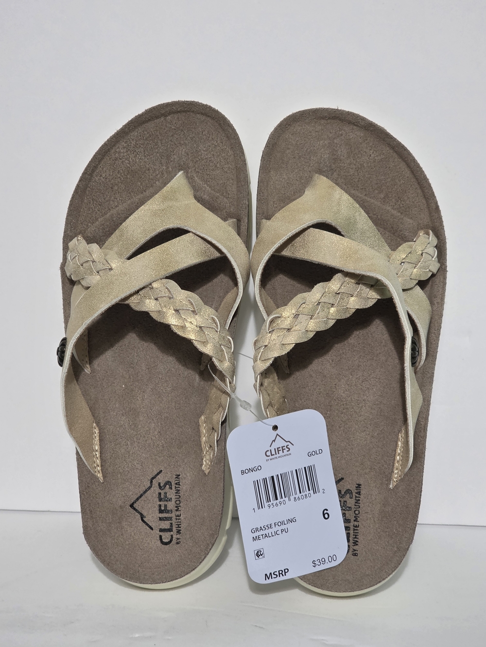 Cliffs by WHITE MOUNTAIN Women's Braided Metallic Gold Sandals